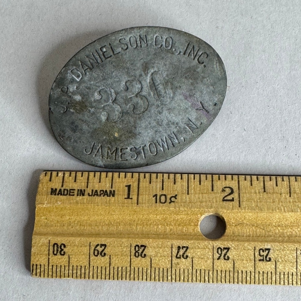 Vintage Danielson Co Inc Jamestown NY‎ Metal Badge Pin Number 330 Antique Tag